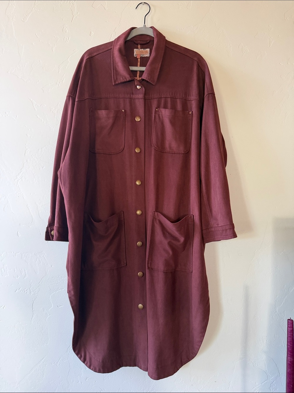 Pilcro Long Button-Front Shirt Dress in Deep Burgundy